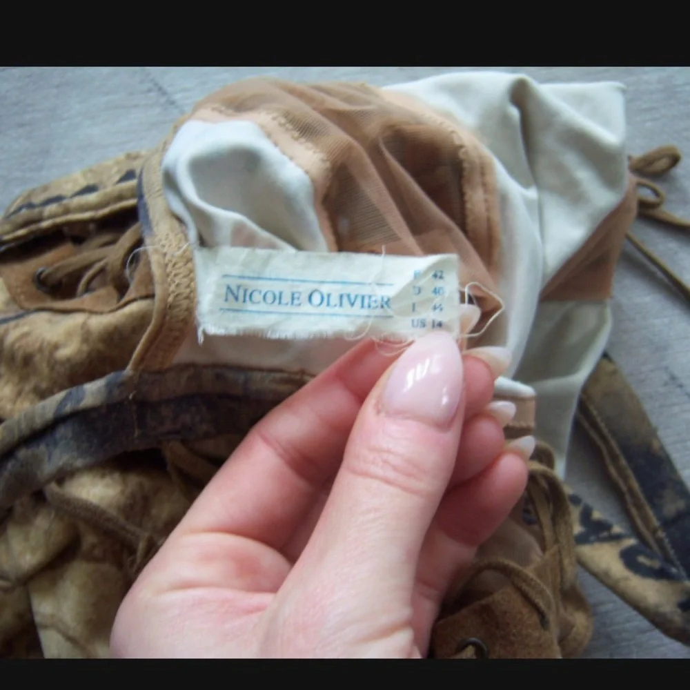 Vintage Rare Nicole Olivier Laceup Mesh Renaissance Print One Piece Swimsuit - Picture 5 of 5